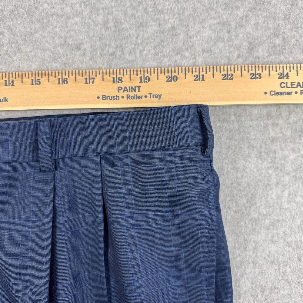 J Hilburn Dress Pants Mens 42x31 Blue Plaid‎ Vitale Barberis Wool Pleated Cuffed